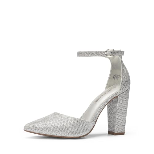DREAM PAIRS Women's Coco High Heels Chunky Block Pumps Pointed Closed Toe Ankle Strap Dress Shoes
