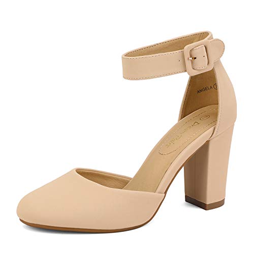 DREAM PAIRS Women's High Heel Ankle Strap Closed Toe Chunky Wedding Pumps Shoes