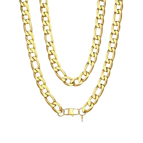 ChainsHouse Stainless Steel Figaro Chains for Men, 4mm/6mm/9mm/13mm Width, 14-30inch Length, Black/14K Gold Mens Necklace Chains, Send Gift Box