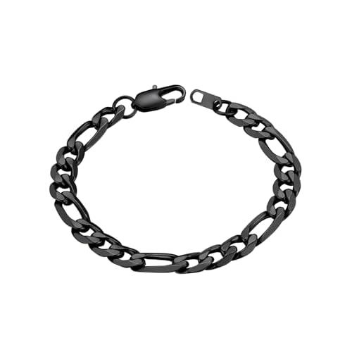 ChainsHouse Figaro Link Chain Bracelet, Mens Gold Bracelet Stainless Steel/Black/14K Gold Plated Wrist Figaro Bracelets for Men Women, 6MM-13MM, 7.5"/8.3", Send Gift Box