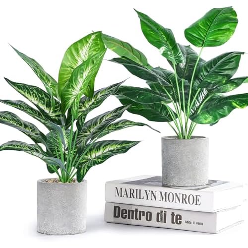 Der Rose JC nateva 2pcs 16" Fake Plants Artificial Plants Tropical Faux Plants Indoor for Bathroom Kitchen Office Home Sage Green Decor