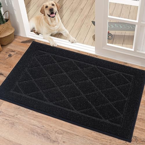 BEQHAUSE Dirt Trapper Door Mat 20" x 32", Doormat Non-Slip Entryway Rugs Washable, Dog Door Mat Stain Resistant and Absorbent Welcome Floor Mat for Front Back Door, Mud Wet Shoes & Paws, Bla