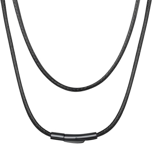 ChainsHouse Braided Black Leather Necklace Cord with Clasp, Waterproof Leather Cord for Pendant for Men Women, Customize Available, 1.5mm/2mm/3mm, 16-30 Inches
