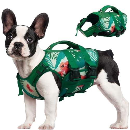 Kuoser Dog Life Jacket Medium, High Flotation Reflective Dog Life Vest for Swimming Boating, Adjustable Dogs lifejacket with Rescue Handle, Safety Pet Life Preserver Floats for Spring Summer