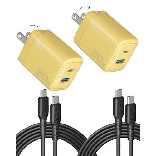 INIU USB C Charger, 2-Pack 30W PD QC Fast Charging Type C Charger Block With 5ft USB-C Cable, Compact USB C Wall Charger With Foldable Plug For iPhone 17 Pro Max, Samsung S25, Commuter, Trav