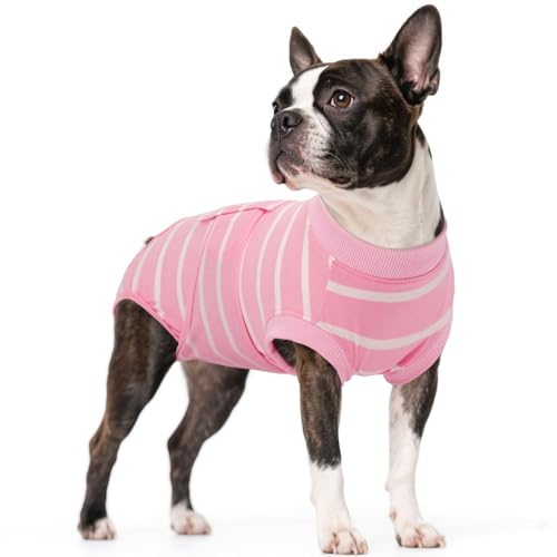 Kuoser Dog Surgery Recovery Suit, Soft Breathable Dog Recovery Suit for Female Spay Male Nueuter, Anti Licking Puppy Onesie Pet Surgical Suit for Dogs Abdominal Wounds Skin Disease, Pink Str
