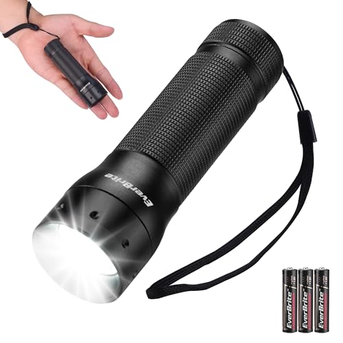 EverBrite Mini Flashlight, Zoomable LED Flash Light, 3 Modes, 3AAA Batteries Included, Handheld Small Flashlight for Camping, Emergency, Home – Black