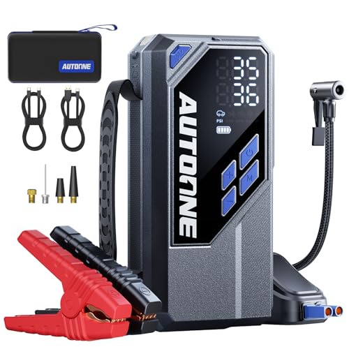 AUTOONE 10000A Jump Starter with Air Compressor, 24000mAh Jump Box with Tire Inflator (All Gas & Diesel) Portable Car Battery Booster Jumper Starter Pack, Jumper Cables, Type C, 60W Charging