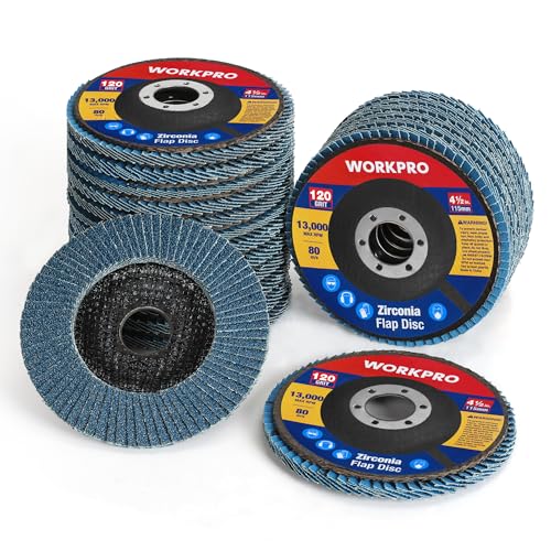 WORKPRO 20-Pack Flap Discs, 4-1/2-inch, Arbor Size 7/8-inch, T29 Zirconia Abrasive Grinding Wheel and Flap Sanding Disc, Includes 120 Grit