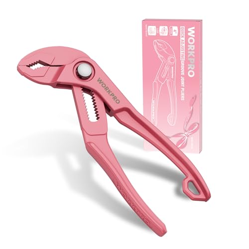 WORKPRO Mini Water Pump Pliers, 4-Inch Groove Joint Pliers, Fast Adjustable Tongue and Groove Plier with 15-Position Push-Lock, V-Jaw for Multi-Surface Grip, EDC Plier for Tight Spaces & Ver