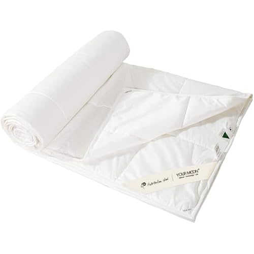 YOUR MOON Summer Lightweight Wool Comforter Twin Size- Breathable & Thin Duvet Insert for Hot Sleepers, 100% Australian Wool Filling 100GSM with Pure Cotton Shell (White)