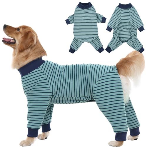 IECOii Soft Dog Pajamas for Large Breeds, Long Sleeve & 4-Legs Dogs Pjs Warm Pet Sleepwear for Cool to Cold Weather, Stretchable Striped Anti-Shedding Full Coverage Suit Doggy Jammies, Dober