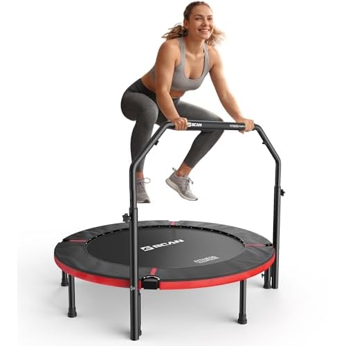 BCAN SP3 40"/48" Foldable Mini Trampoline, Rebounder Trampoline for Adults, U/T Adjustable Foam Handle, Exercise Rebounder for Adults Indoor/Garden Workout, Max Load 330lbs/440lbs-40T-Green